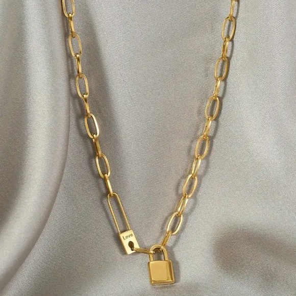 Stainless Steel Letter Love Lock Pendant Thick Chain Necklace - Picture 2 of 3